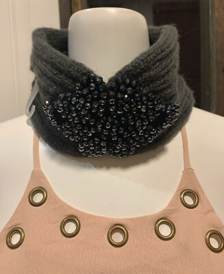 NWT-Cara New York Neck Warmer Knitted Charcoal gray Jeweled One Size