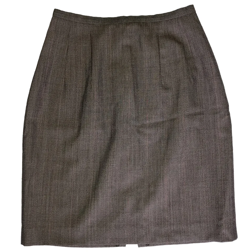 Saia lápis feminina BARNEYS xadrez preta bronzeada lã acima do joelho comprimento tamanho 2 - Imagem 2 de 4