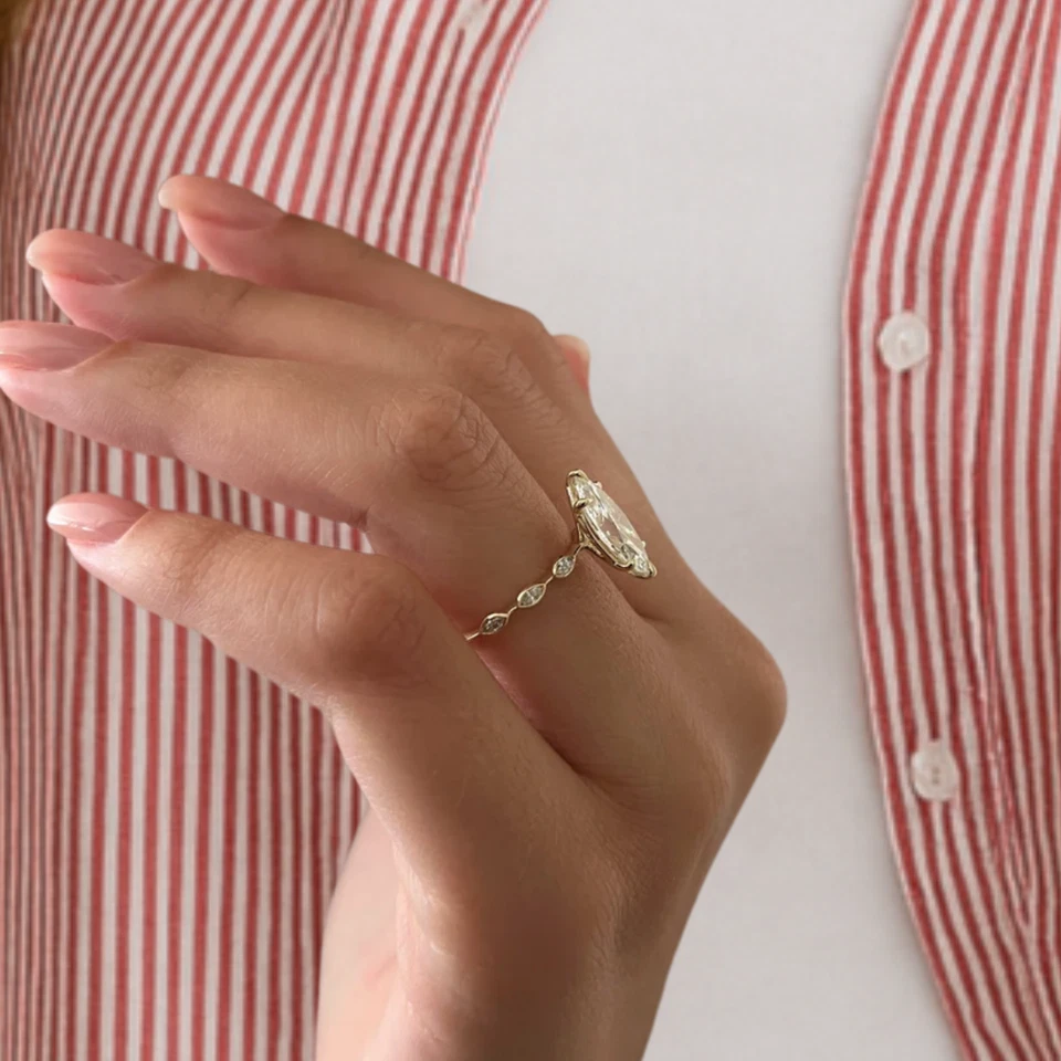 Marquise Cut 2.00 Ct Lab Created Diamond  Antique Engagement Ring 14K Solid Gold - Image 3 of 4