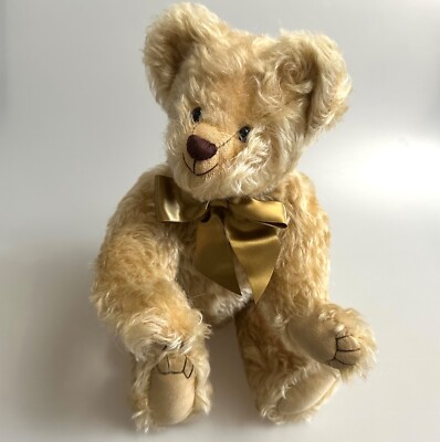 Goldener Mohair Teddybär 16 Zoll mit goldener Schleife, vollständig verbunden, Plüschtier