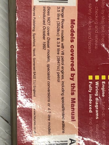 Range Rover 1970 to Oct 1992 (Petrol) Haynes Service and Repair Manual - 第 3/7 張圖片