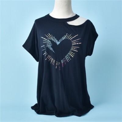 TORRID Lovesick Black Cold Shoulder Tee 0 1 2 3 4 Heart Rays SS Crewneck Top