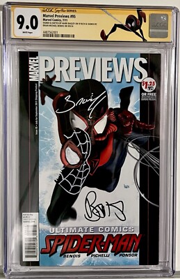 Marvel Previews 95, Miles Morales 1st Cover, CGC 9.0 SS Bendis, Bagley sketch  