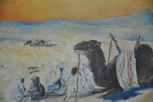 Ancienne peinture huile s bois, orientaliste bédouin dromadaire désert non signé - Imagen 6 de 9