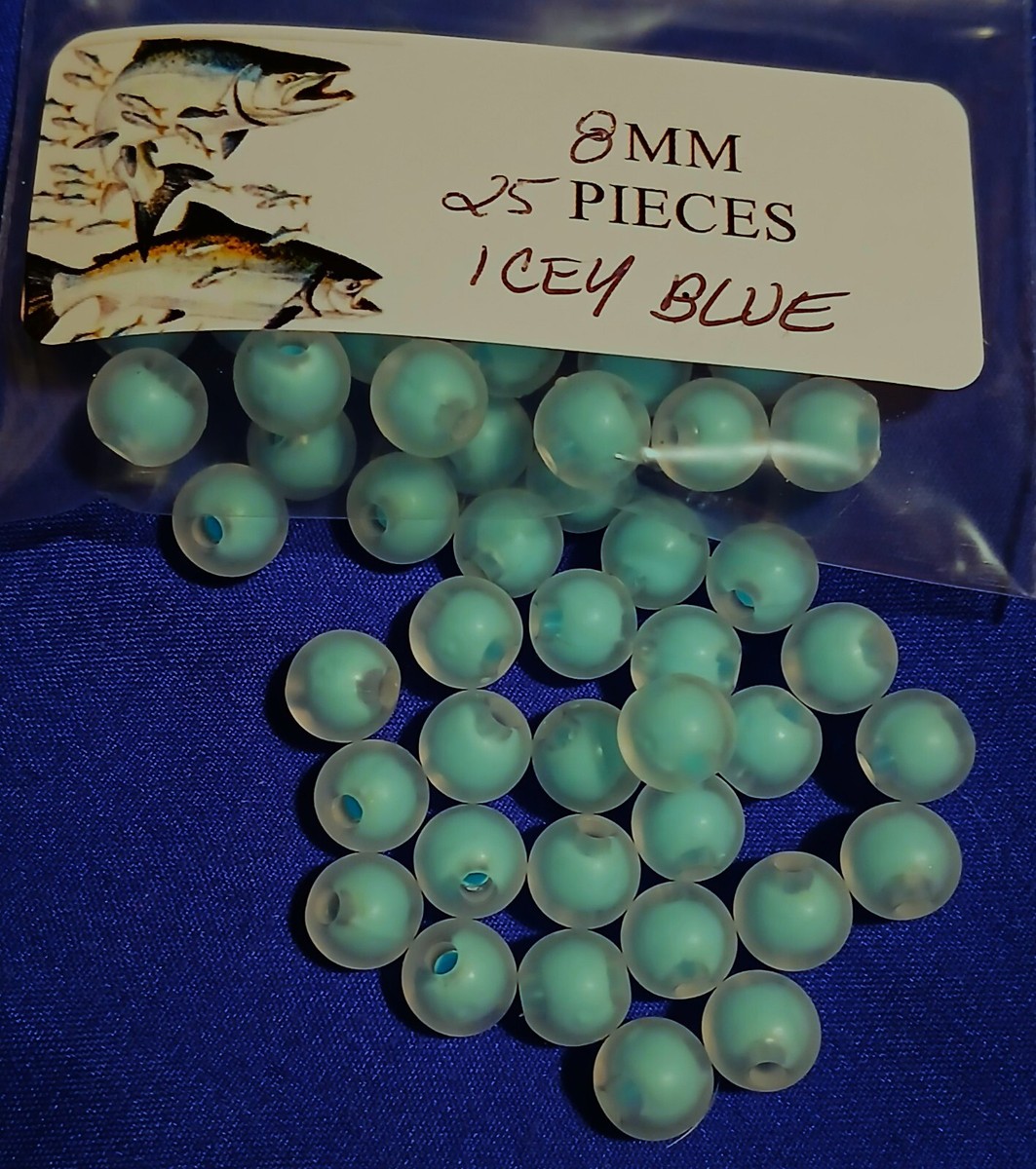 Blue Fly Fishing Trout/Salmon/Steelhead 8mm 25ct frost blue beads