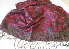  Pashmina Wrap Shawl New Silky Rich Red Gold Tones 28" x 72" Fringe Silk Blend 