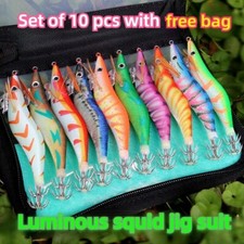 10Pcs Squid Jigs Luminous Saltwater Lures Squid Bait Jig Hook 3.0#