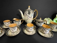 Antique Japan Embossed Raised Hinode Dragon Ware Teapot Tea Set - 17 Pieces Set
