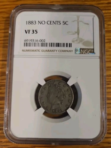 1883  US Liberty V Nickel 5c No Cents NGC VF 35