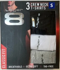 NIP LAYER 8 MEN CLASSIC FIT 3 MULTI COLORS CREW NECK T-SHIRT UNDERWEAR SMALL $40