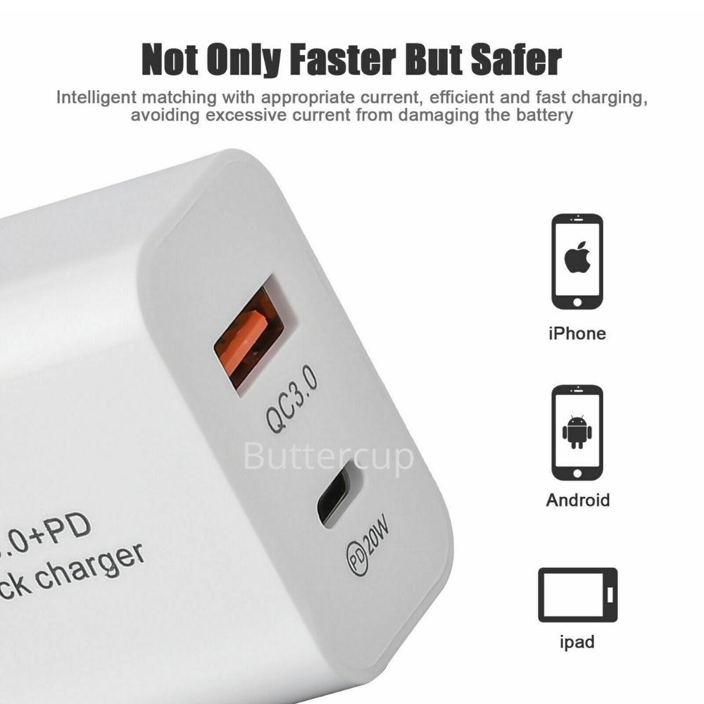 For iPhone 15 14 13 12 Pro Max Samsung 20W Fast Charger USB-C PD