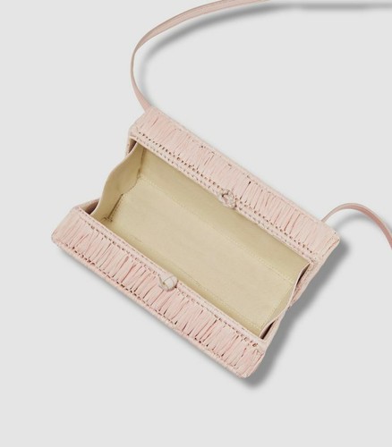 $385 Sophie Anderson Women's Pink Mia Woven Raffia Clutch Box Purse Belt Bag - Picture 2 of 7