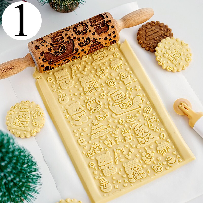 Cartoon Animal Cookie Stamp Rolling Pin Pottery Embossing Tool Baking Molds Wood
