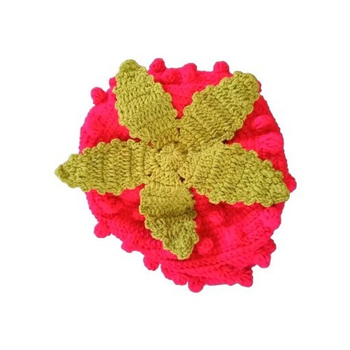 Little Hat Shop Biz Girls Knit Raspberry Hat With Flower Dangles XL Kidscore Y2K - Picture 3 of 6
