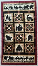 Silhouette Christmas Cotton 23” x 42” Fabric Panel Santa, Reindeer Sleigh