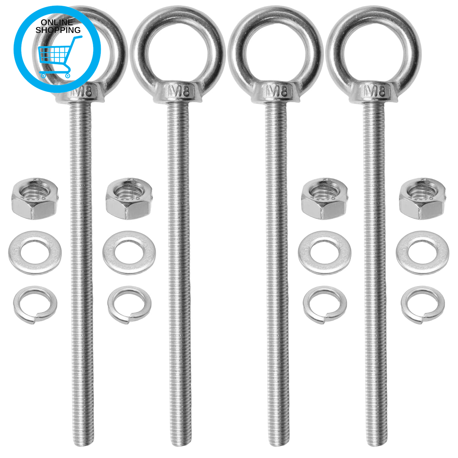 4Pcs M8 X 120Mm Eye Bolt with Nut Washer, 304 Stainless Steel Shoulder Lifting R