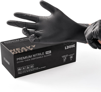 Heavy Duty Black Nitrile Gloves, Food Safe, Latex Free, Powder Free, Mechanic, F