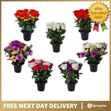 Memorial Artificial Flower Arrangement Roses Pansies For Graves, Cemetery Pots