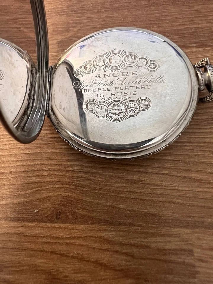 Elida Taschenuhr Uhr Ancre Ligne Droite 15 Rubis Levees Visibles Double Plateau - Bild 3 von 4