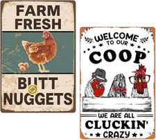 2 Pack Chicken Signs Funny Chicken Coop Decor, Farm Sign for Home Kitchen Outdoo