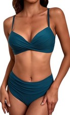 New Women s 2 Piece High Waist and Wrap Top Bikini Swimsuit Sea Blue Green XL