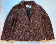 Alfred Dunner Women's Button Collared Lined Blazer Jacket Brown Burgundy Size 8
