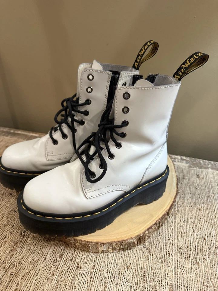Botas de Combate Dr Martens Jadon Plataforma Cuero Mujer 6 EU 37 Blanco $200 Foto 3 de 4