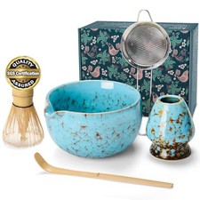  Matcha Bowl and Whisk Set, BPA-Free – Multi-Layer Ice-Crackle Matcha Set-Blue