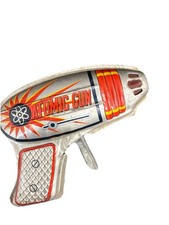 Atomic Space Age Gun Tin Toy W/ LITHOGRAPH - MADE IN JAPAN Works 1960  s 