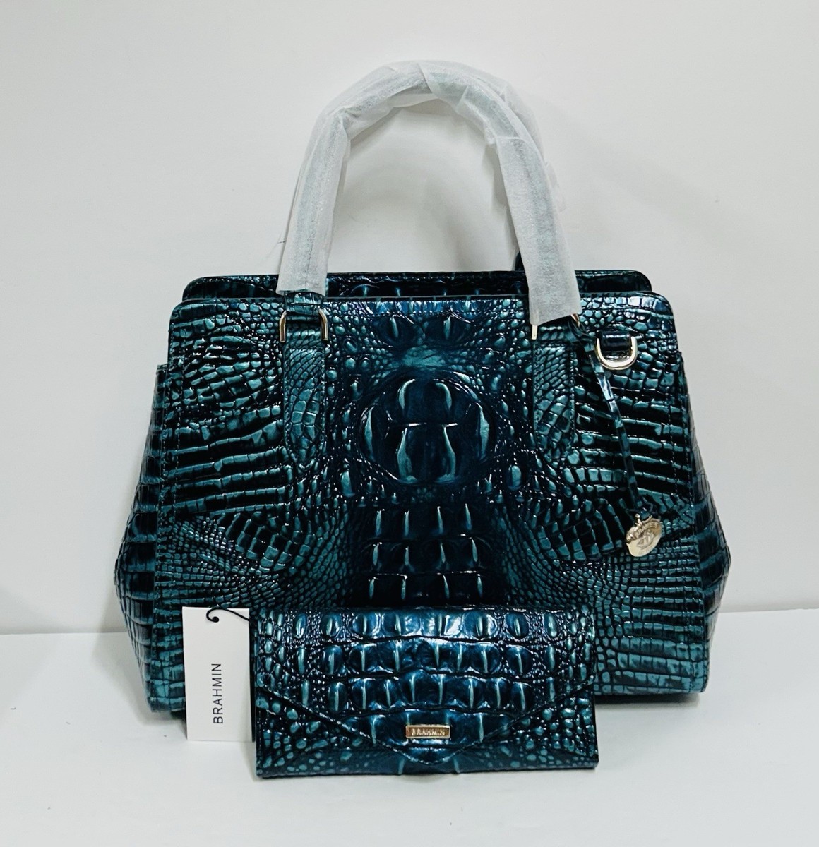 BRAHMIN NWT BLUE PATINA SMALL FINLEY SATCHEL & VERONICA WALLET
