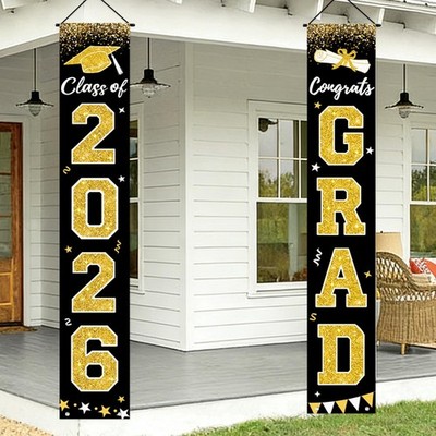 Graduation Decorations 2026, Black and Gold Door Porch Signs, Graduation Bann...