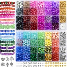 Zefy 48 Colors 8mm Glass Beads Bracelet Making Kit, 1556pcs Ink Patterns Crystal