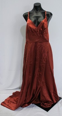Azazie Women's Davis A-Line Pleated Stretch Satin Dress AR8 Terracotta Size A12