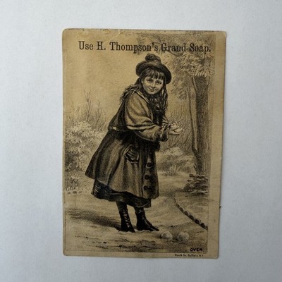 H Thompson Buffalo NY Grand Soap Trade Card Girl Winter Coat Snowball