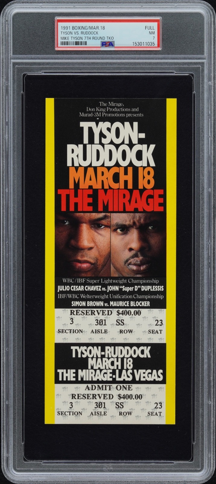 LOT OF 3 - MIKE TYSON V RUDDOCK (1 & 2) & TILLMAN FULL BOXING FIGHT TICKETS PSA view 2