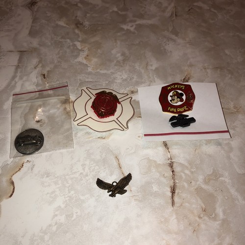 Lot of 5 Vintage Fire Truck Lapel Pins Fire Dept American LaFrance Disney Mickey