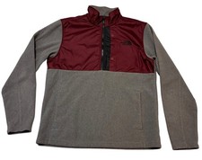 Mens The North Face Fleece Pullover Medium Gray Burgundy 1/4 Zip Hiking Casual