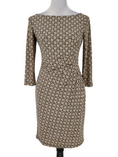 LRL Ralph Lauren Dress Petites 4P Beige Brown Print Ruched Lined Stretch Knit
