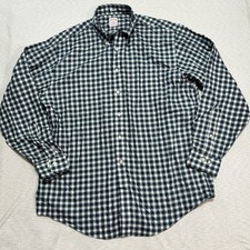 Brooks Brothers Shirt Mens Large Blue Plaid Non Iron The Original Polo Button Up