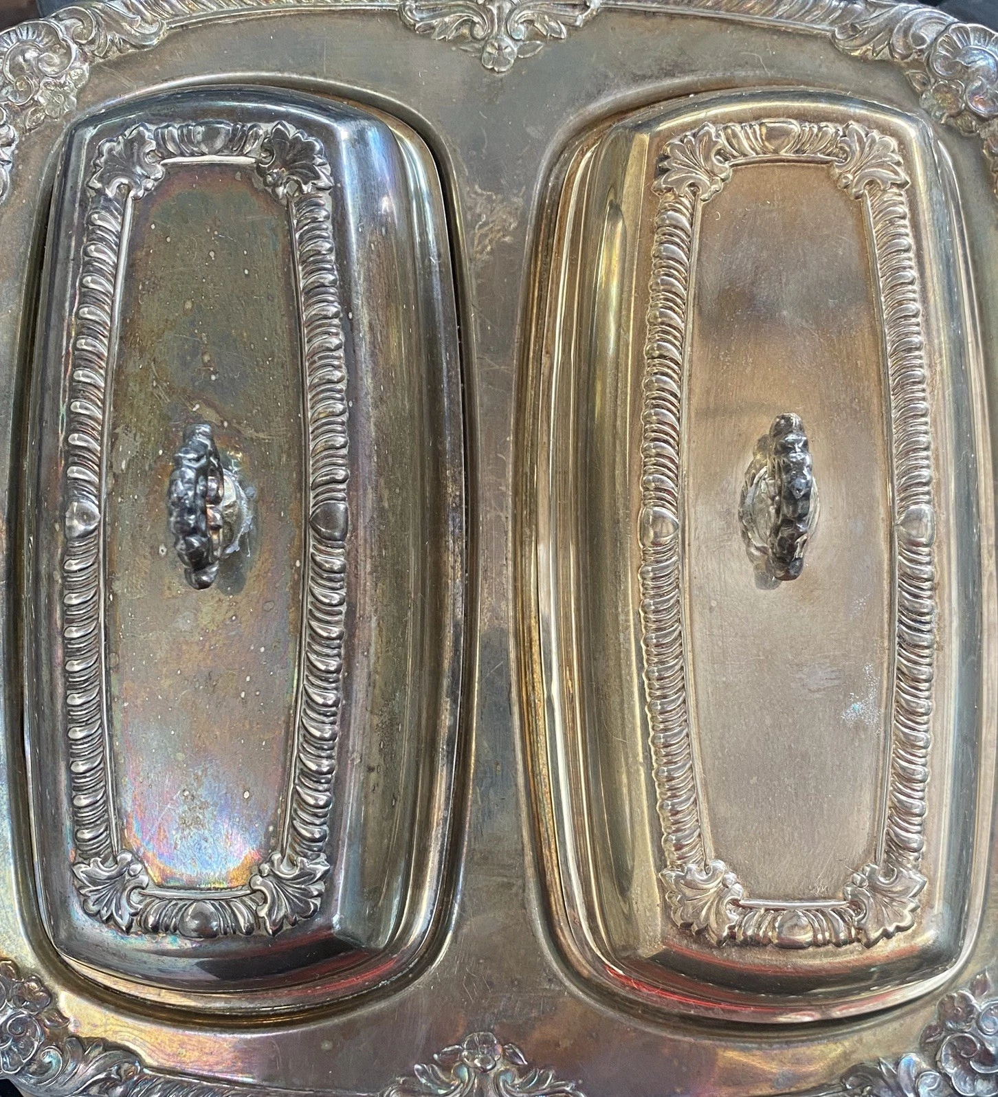 Vintage Crosby Signed Silver-Plated Double Covered Butter Dish Ornate Design