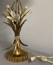 Safran & Glucksman Italian Hollywood Regency Tole Table Lamp Gold Beige Vintage