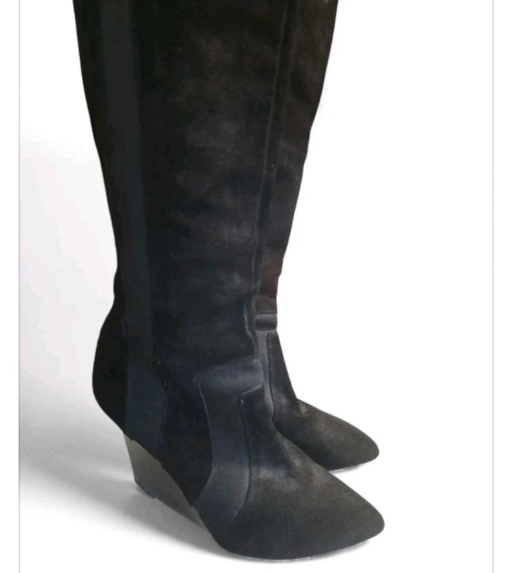 Bota por encima de la rodilla Report Signature 'Islah' negra gamuza negra tacón de cuña talla 9 Foto 2 de 4