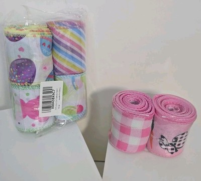 6 Ct. Rolls Easter Ribbon , Plaid, Easter Eggs, Striped 2.5 In. X 5 Yards Each
