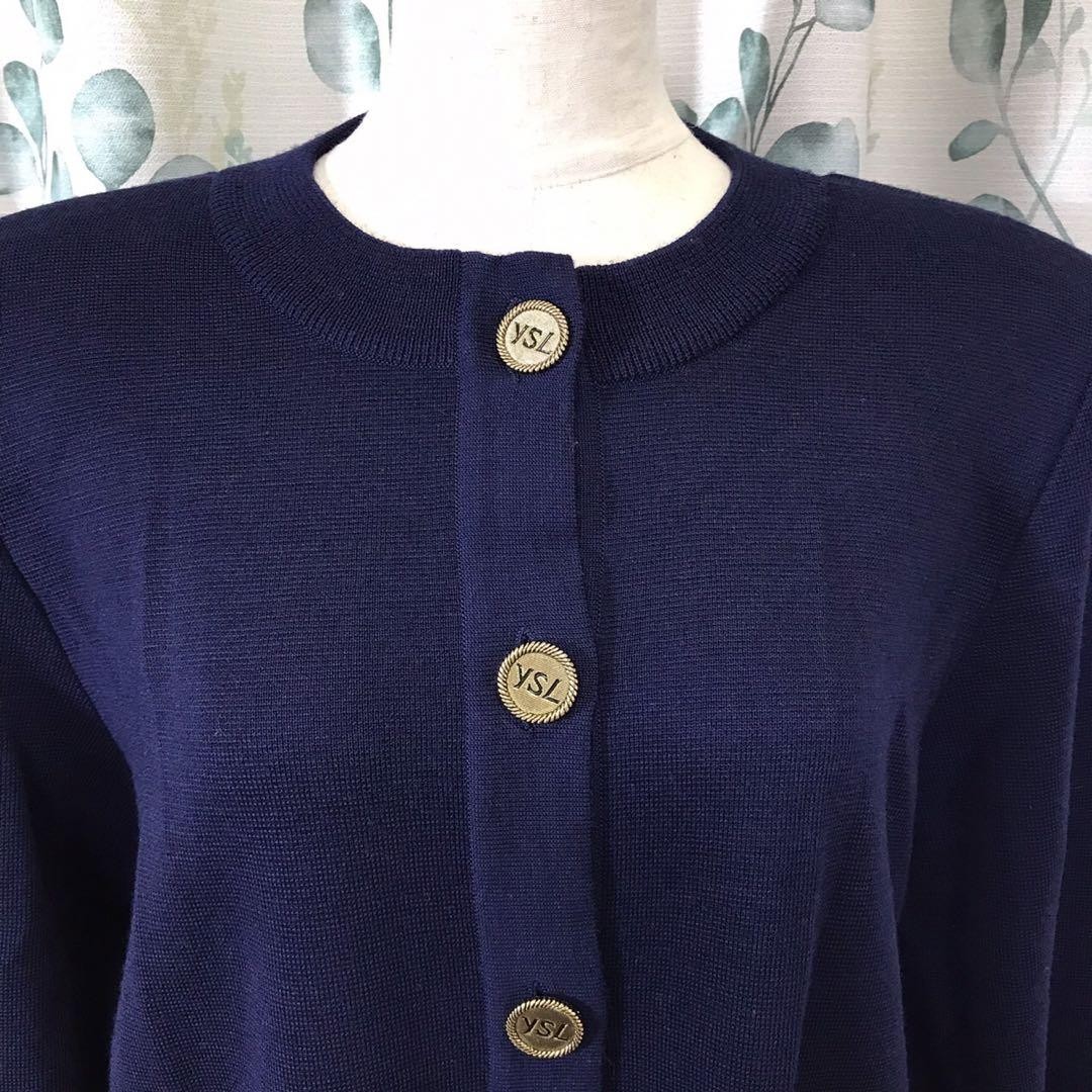 Autentico Cardigan Yves Saint Laurent Bottoni Oro Colore Navy Taglia L Donna