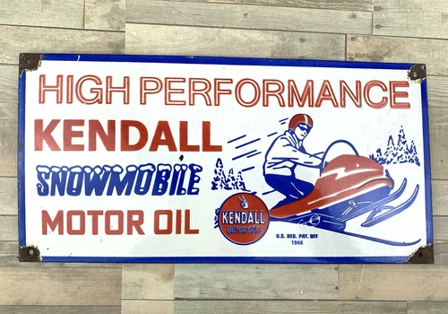 VINTAGE KENDALL SNOWMOBILE MOTOR OIL GASOLINE GAS  PORCELAIN MOTOR OIL SIGN