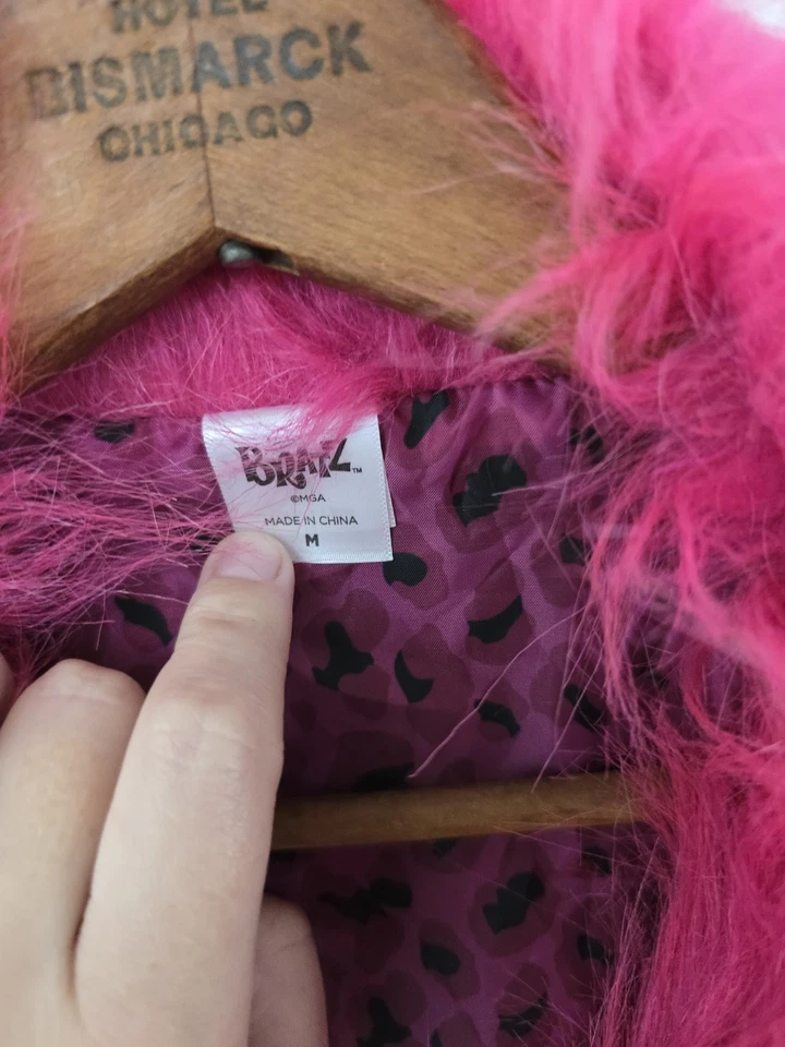 Spirit Halloween Bratz Faux Leather Black Pink Crop Jacket Flames Faux Fur Sz M - Image 2 of 4