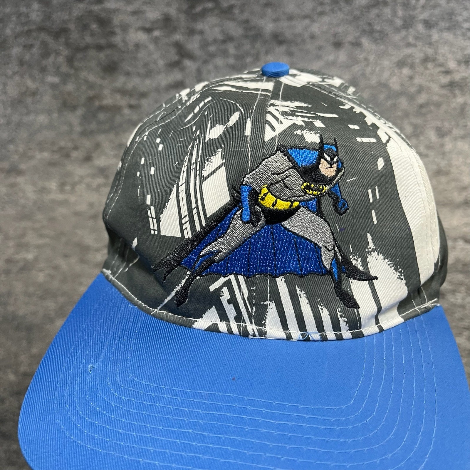 Vintage 90s Batman Snapback Hat Gray Blue embroid… - image 2