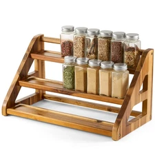 Acacia Wood Spice Rack 3-Tier Organizer Countertop Pantry Storage Shelf Holder