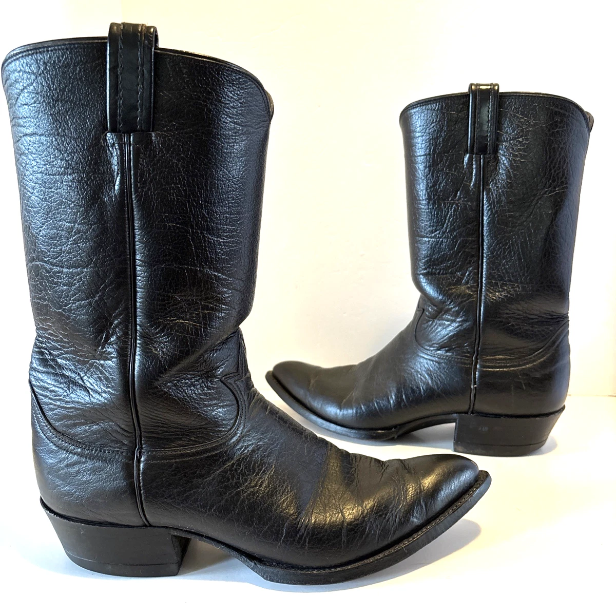 Bottes Cowboy Western Tony Lama 2993, Cuir Noir Brodé, Homme 11,5 D, Semelle Vibram