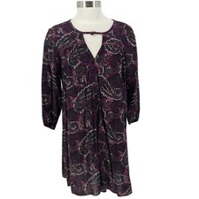 American Eagle Shift Peasant Dress Purple Paisley Keyhole Neck 3/4 Sleeve Medium